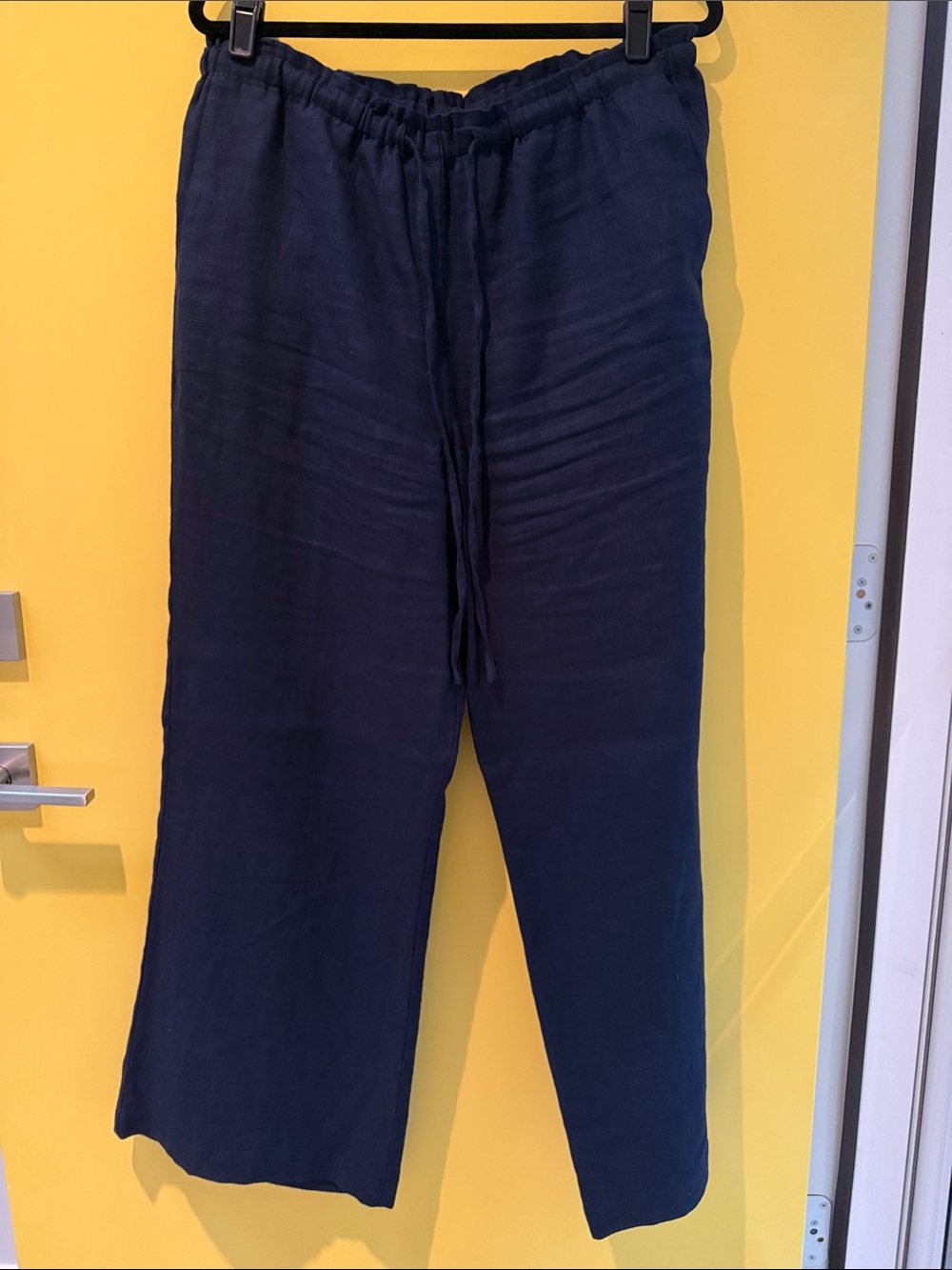 Boden Navy Wide-Leg Drawstring Linen-Blend Pants - Picture 2 of 10